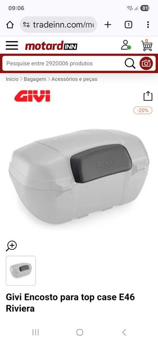Encosto GIVI para top case E46 Riviera (novo, embalado)