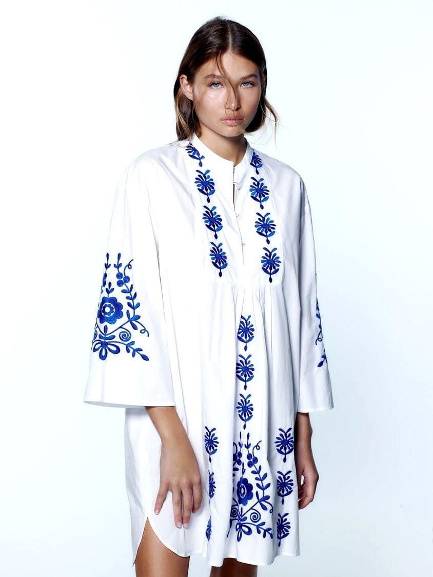 Сукня сорочка Zara нова біла з синьою вишивкою розмір М