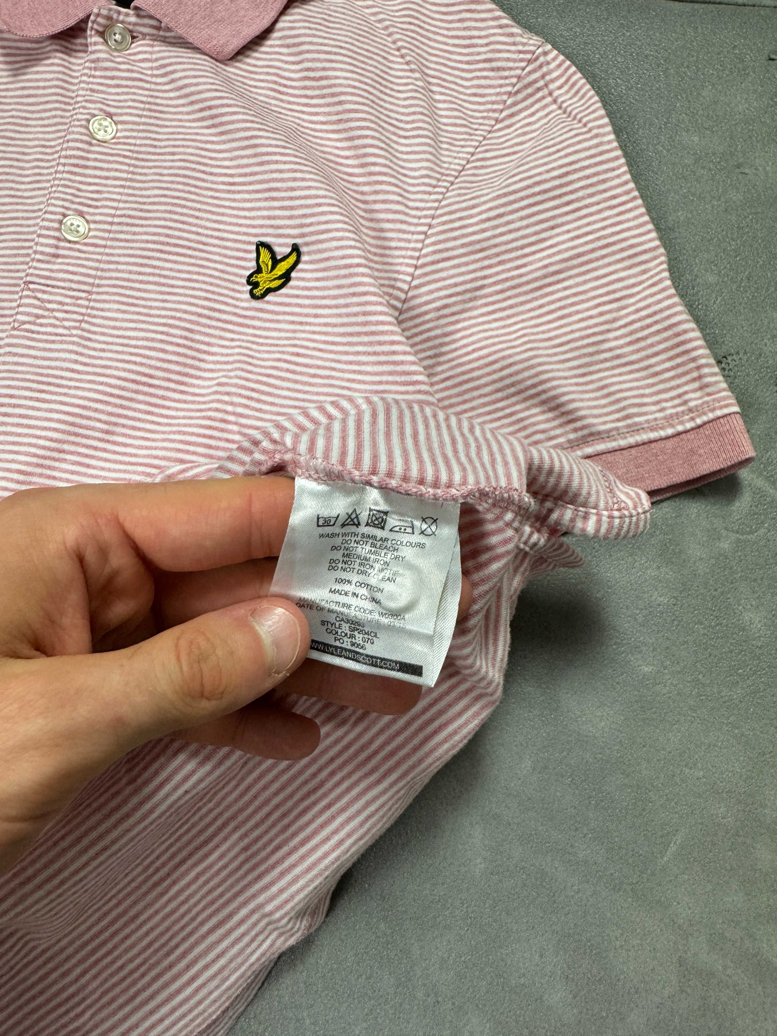 Lyle & Scott koszulka polo z haftem w paski (M) 90s 80s y2k polówka