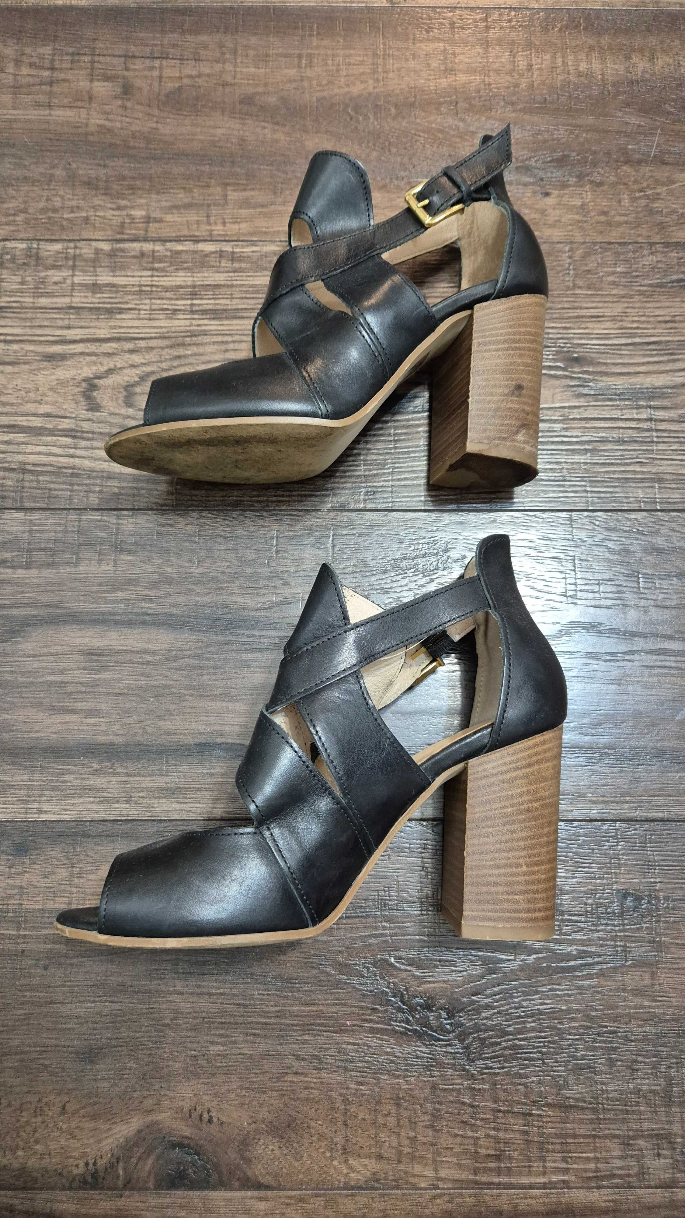 036 D buty sandały na słupku jonak skóra naturalna czarne rozm 38