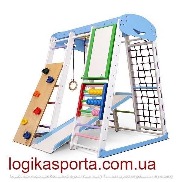 Деревянный детский спортивный комплекс для квартиры, горка, качели