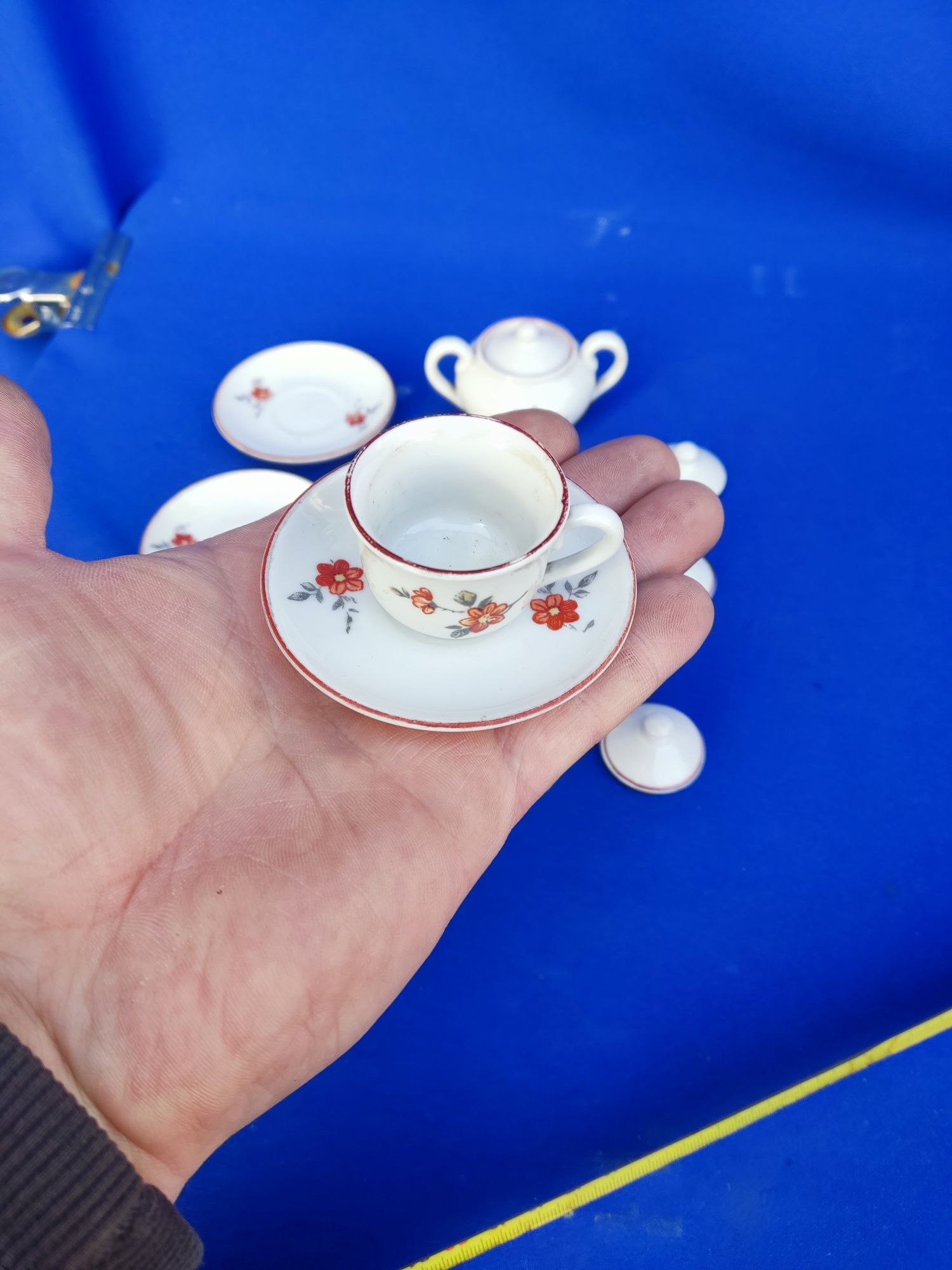 Детская игрушечная керамическая посуда СССР блюдце чашка сахарница игр