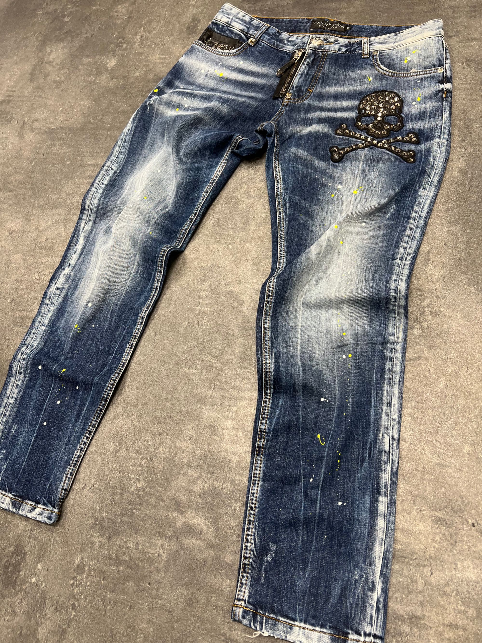 Spodnie jeans philipp plein męskie nity czaszka boyfrend
