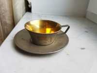 Серебряная чашка и блюдце серебро 875 проба/позолота/со звездой