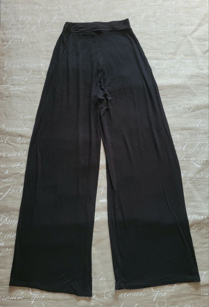Czarne dzianinowe luzne proste szerokie spodnie bardzo wysoki stan 34/