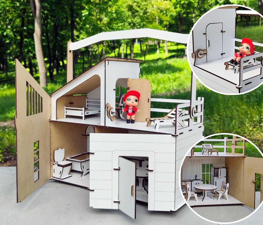 Ляльковий будинок з дерева дитині з кухнею лялькова обстановка