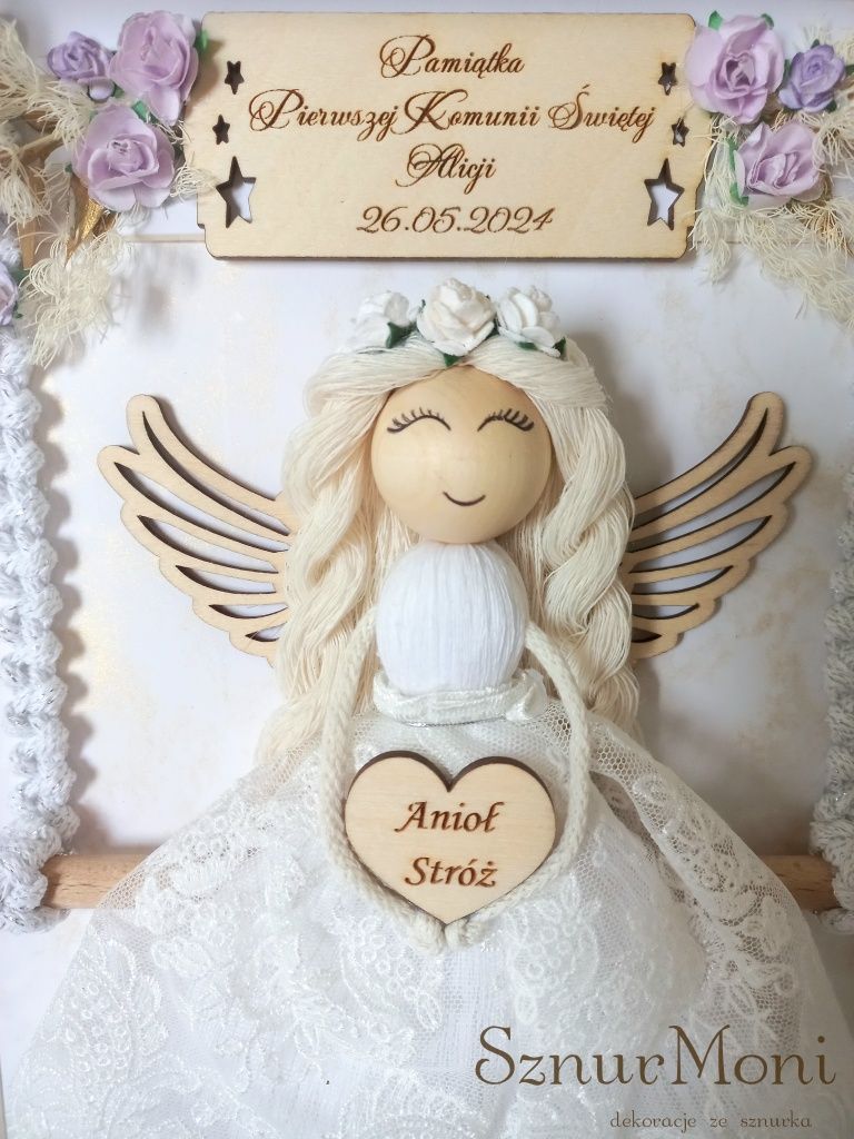 Obrazek ramka z aniołem Stróżem pamiątka Komunii lub chrztu