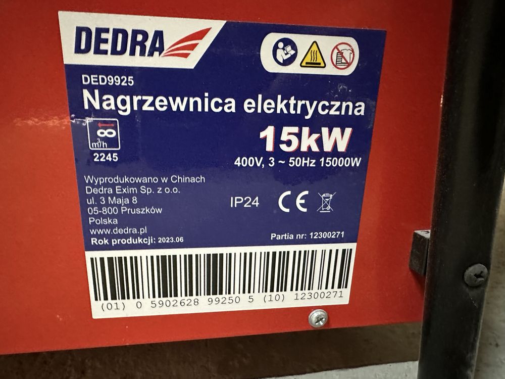 Nagrzewnica 15 kw dedra