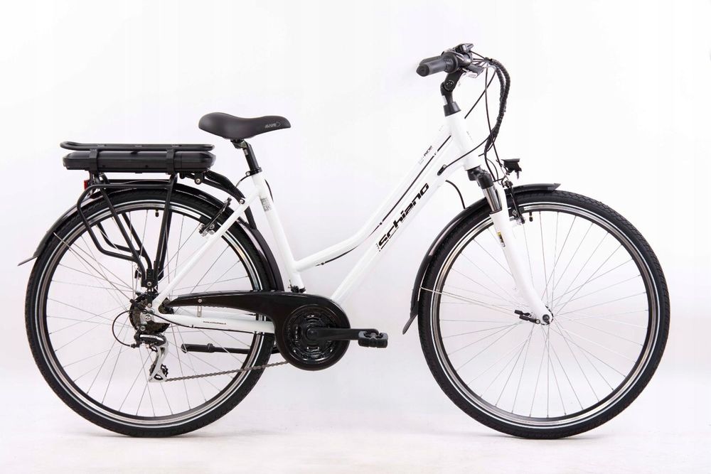 Rower elektryczny damski miejski rama 48 cm 28 biały 10ah 250w