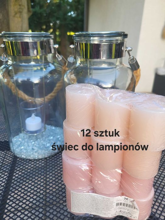 2 szt Lampionów ogrodowych + 12 świec + 2 migające tealighty Led