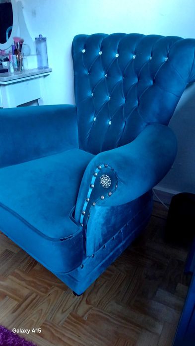 Sofa mais poltrona azul petróleo