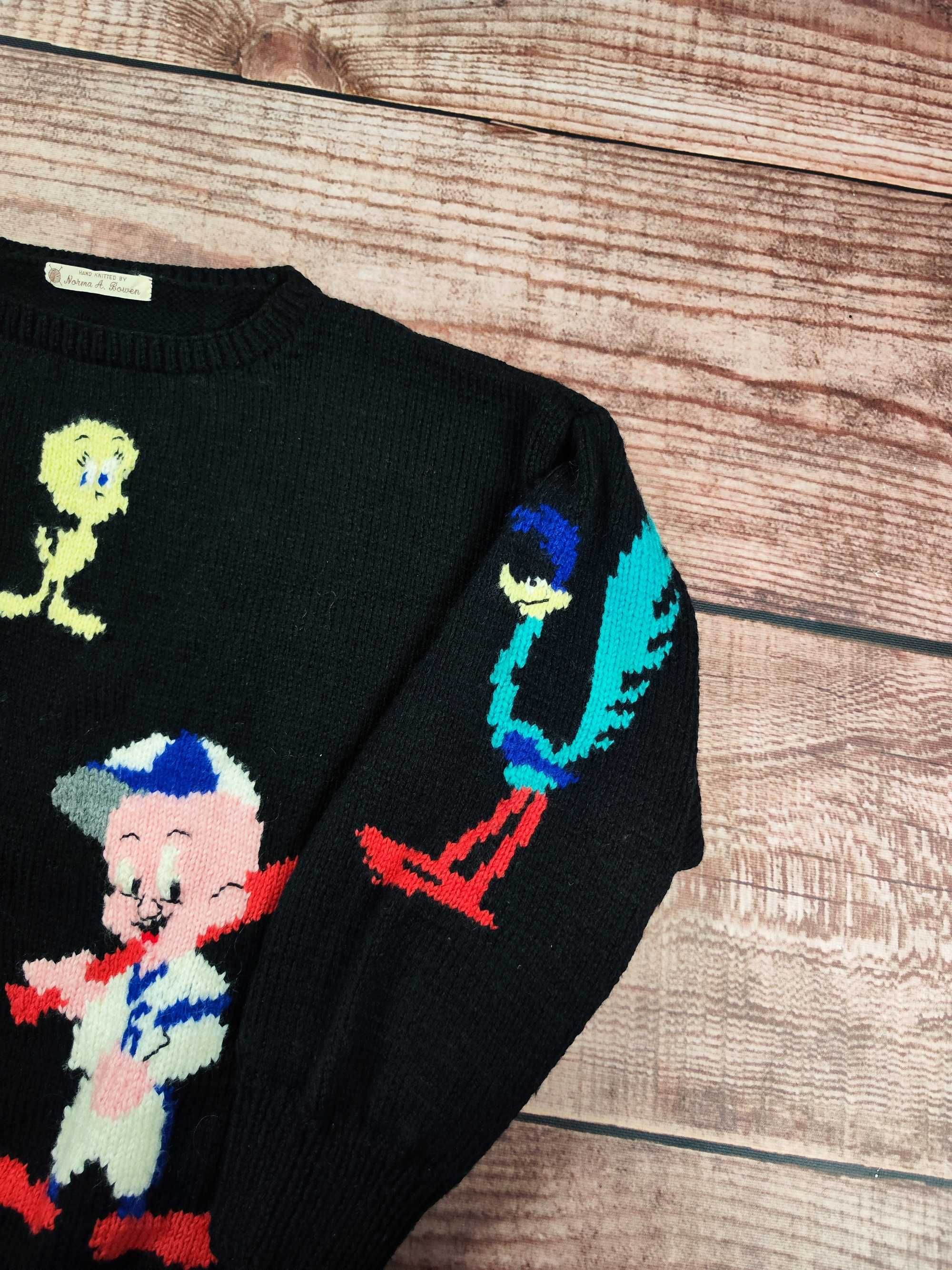 Vintage sweter handmade Looney Tunes wełniany