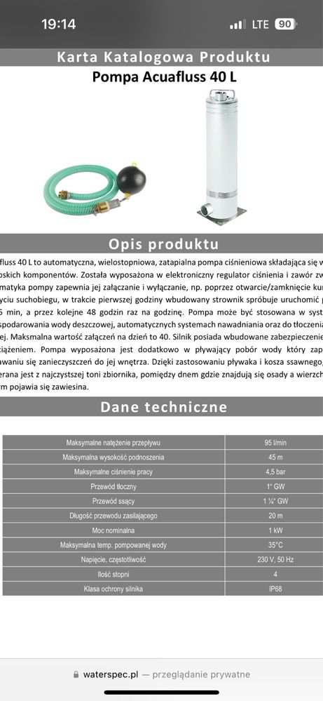 Pompa ciśnieniowa Umbra Acuafluss 40L do deszczówki,studni,nawadniania