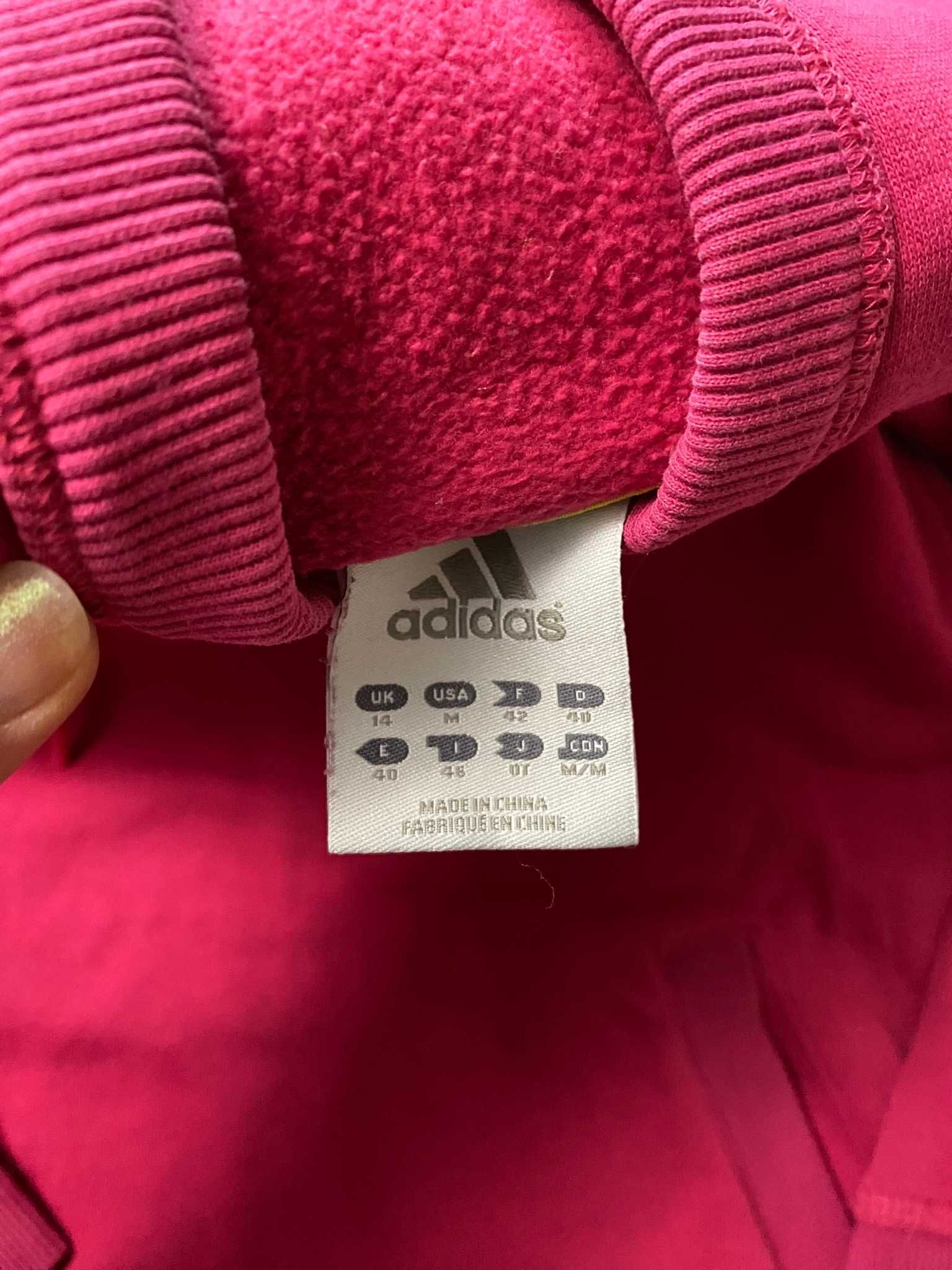 Bluza z kapturem adidas różowa S M z napisem kieszonką ciepła na lato