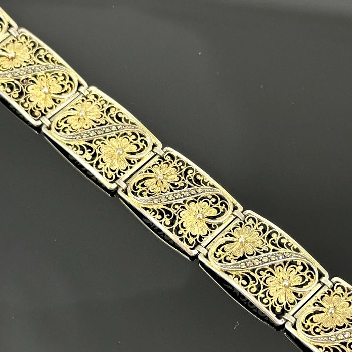 Srebro - Srebrna bransoletka pozłacana z Markazytami