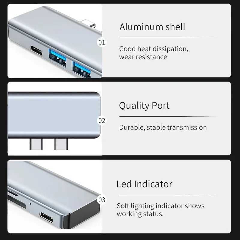 USB Хаб 7 в 2 Vothoon USB3.0/USB-C/HDMI/TF/SD/PD 68W для MacBook Pro