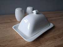 Zestaw maselniczka porcelanowa + solniczka + pieprzniczka