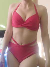 Strój kąpielowy dwuczęściowy kostium czwrwony S 36 bikini nowy wiązany