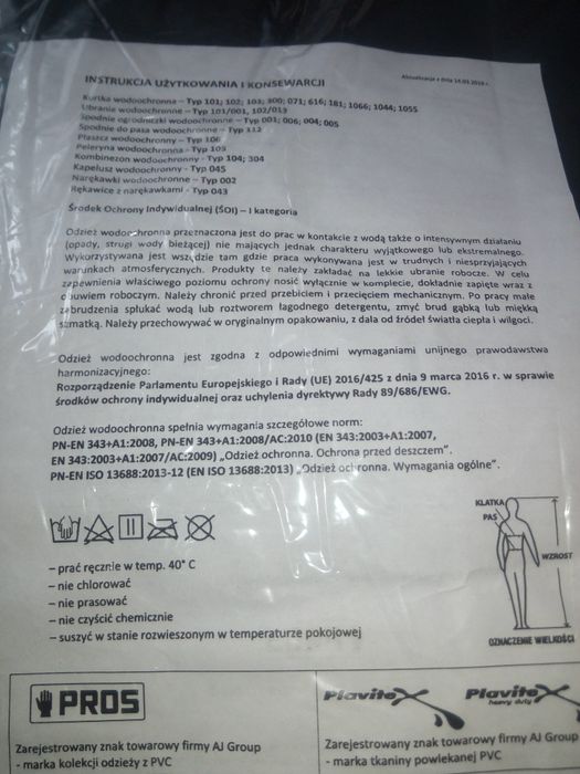 Kurtka przeciwdeszczowa PROS model 101