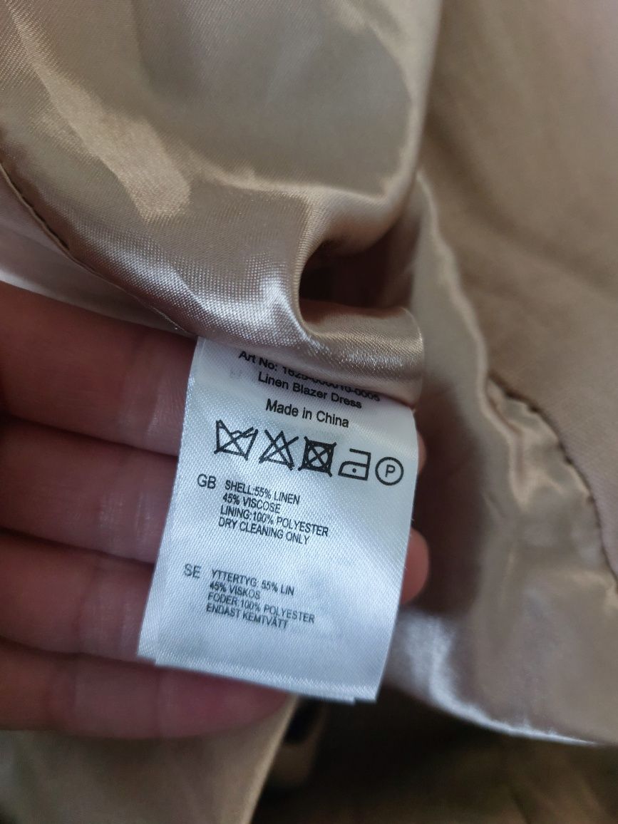 Lniany płaszczyk narzutka marynarka NA-KD S/36, beżowy blazer
