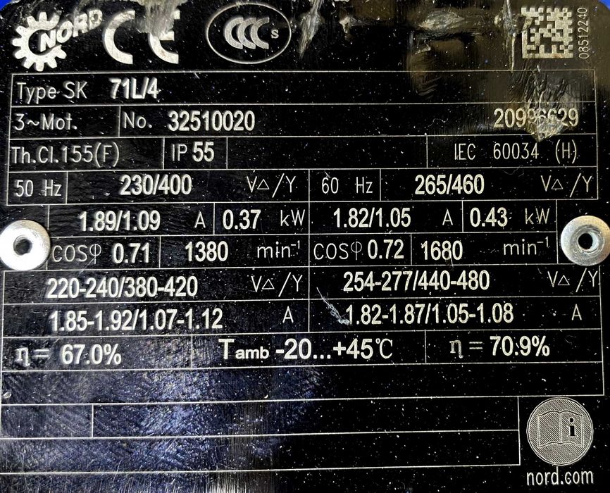 motoreduktor / przekładnia 0,37kW 110obr. 3fazowy NORD