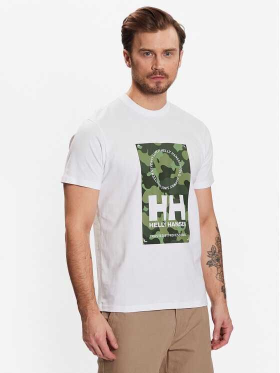 Oryginalny T-shirt koszulka Helly Hansen biała biały moro SUPER JAKOŚĆ