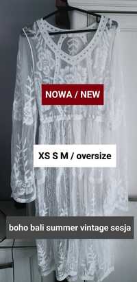 XS S M uni biała sukienka plażowa vintage boho bali sesja ciąża