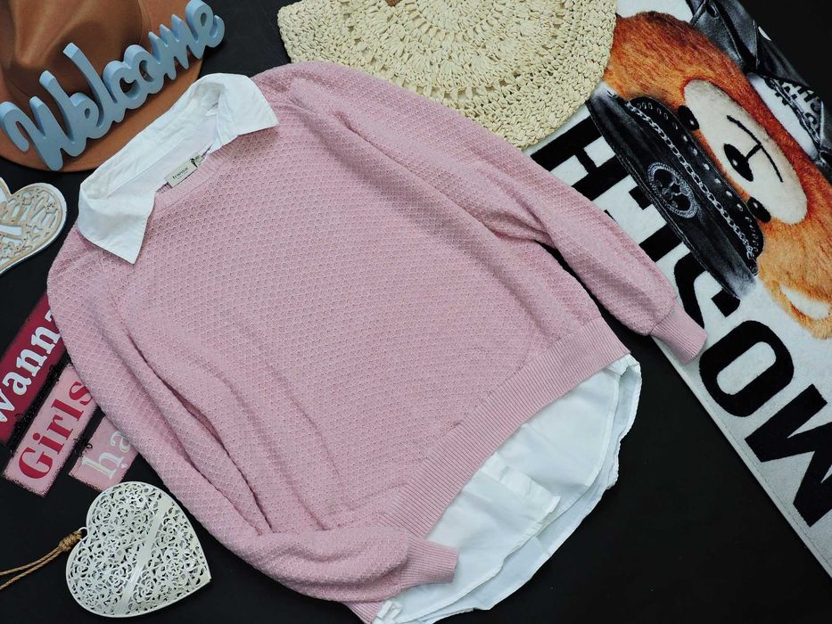 Frasa pudrowy milutki sweterk biała koszula 2 w 1  L