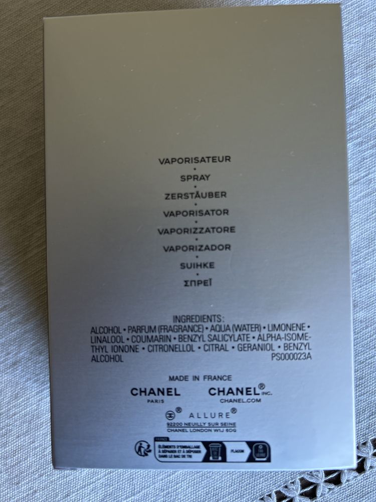 Caixa do perfume ALLURE HOMME CHANEL