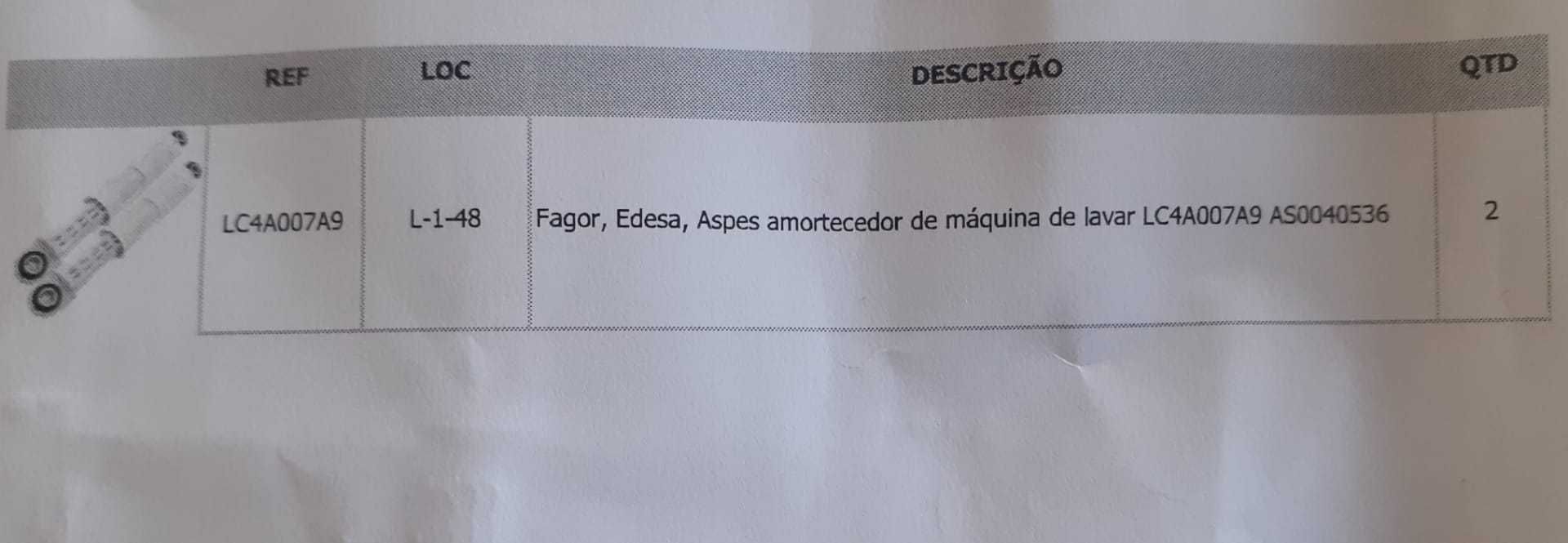 Amortecedores para máquina de lavar roupa Fagor (novos)