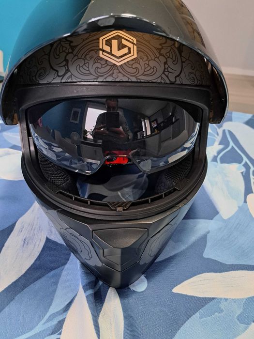 Kask motocyklowy skuter L 57-58cm zestaw słuchawkowy interkom intercom