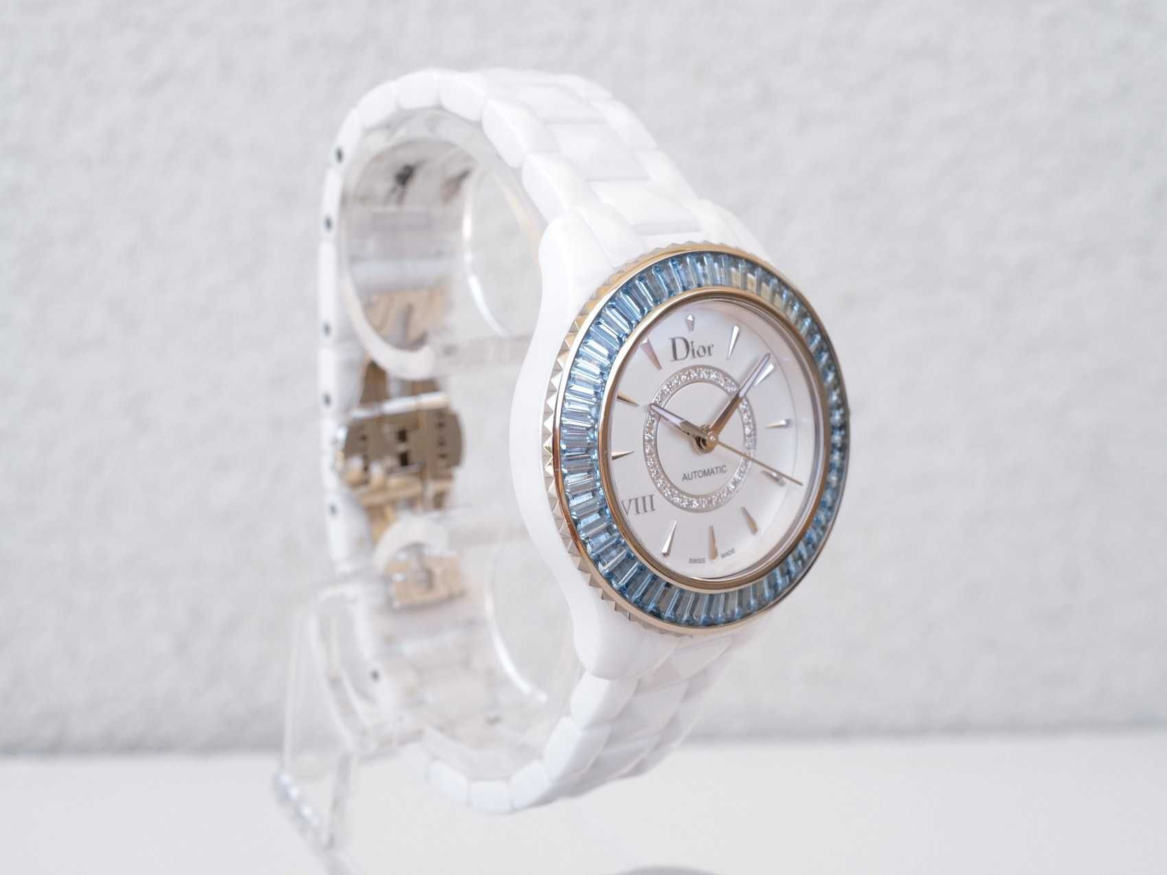Dior VIII Baguette Aigues-Marines Automatic Ceramic 18K White Gold 33