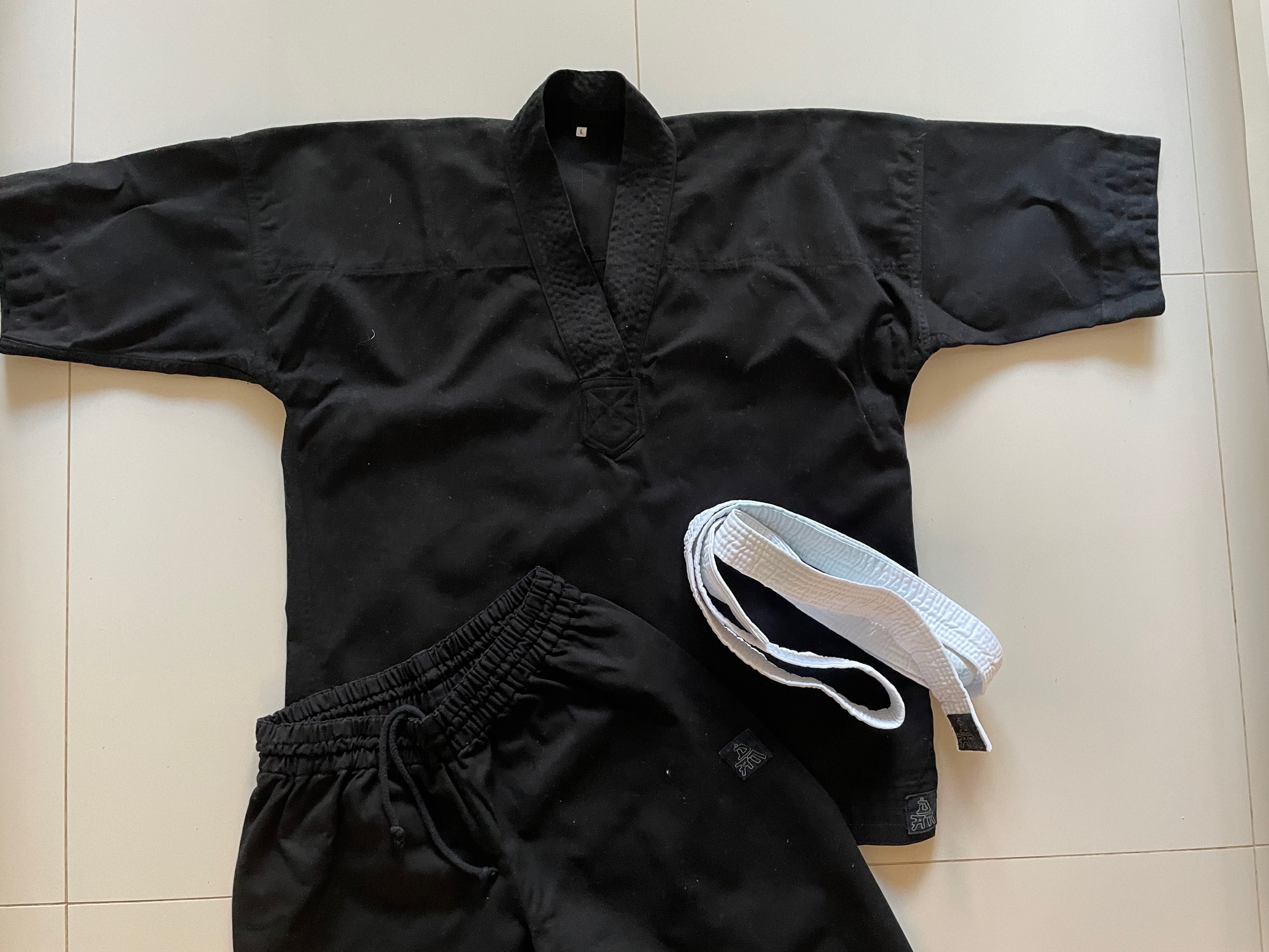 kimono do karate czarne z białym pasem r. L