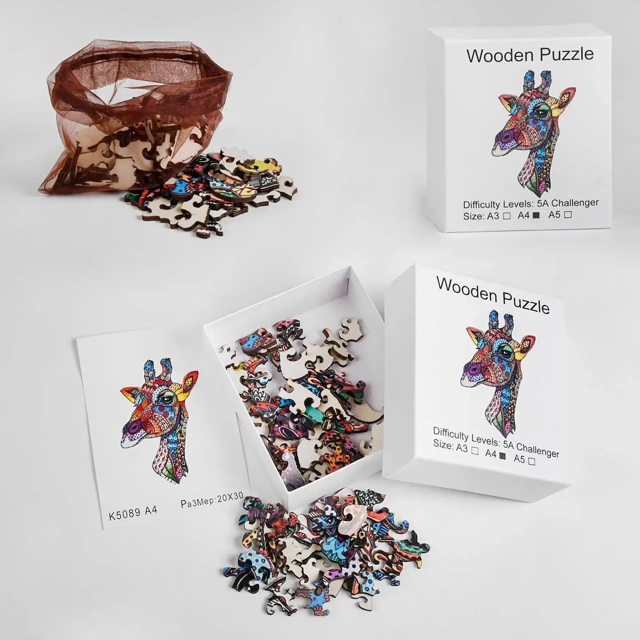 Wooden puzzle деревянные пазлы А4