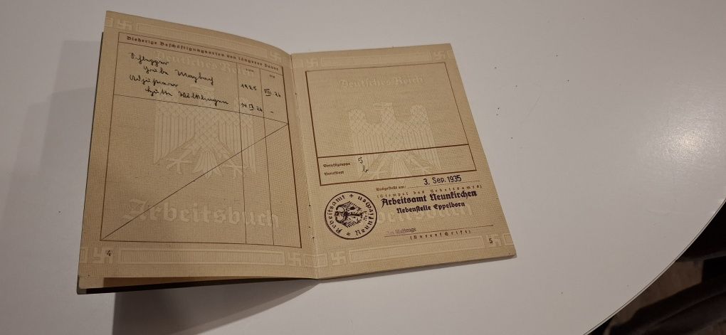 Książeczka Pracy ARBEIYBUCH III Rzesza Niemiecka II Wojna Światowa
