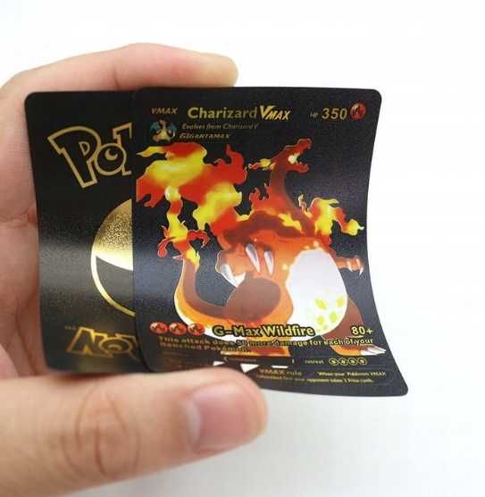 Czarne Karty Pokemon Metalizowane 10 szt Etui Pikachu Saszetka metal