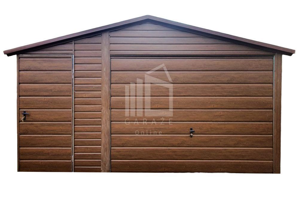 Garaż Blaszany 4,5X6M + Wiata - Brama - Drzwi - Drewnopodobny  Id563