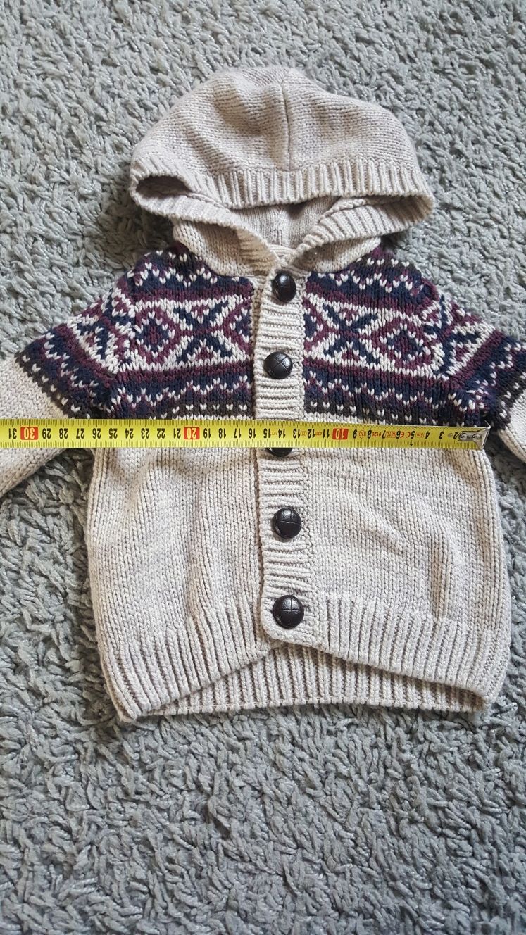 Sweter sweterek świąteczny dla chłopca zimowy rozpinany 74 z kapturem