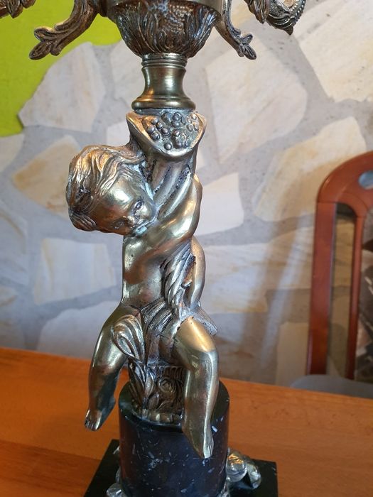 Stara lampa mosiezna z aniołem