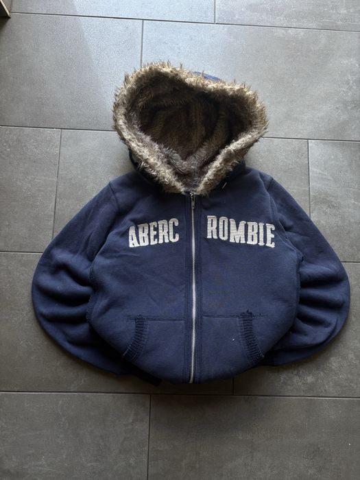 Polar z kozuchem Abercrombie & Fitch Granatowy Bawelna