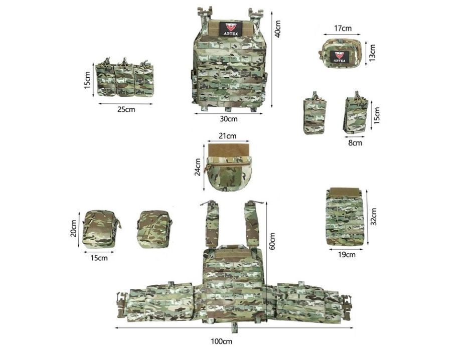 Плитоноска Artex с напашником системой быстрого сброса и 7 подсумками