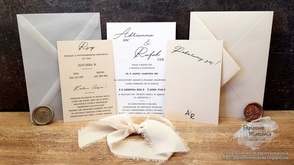 Zaproszenie ślubne z serii JEDNOKARTKOWE model 3