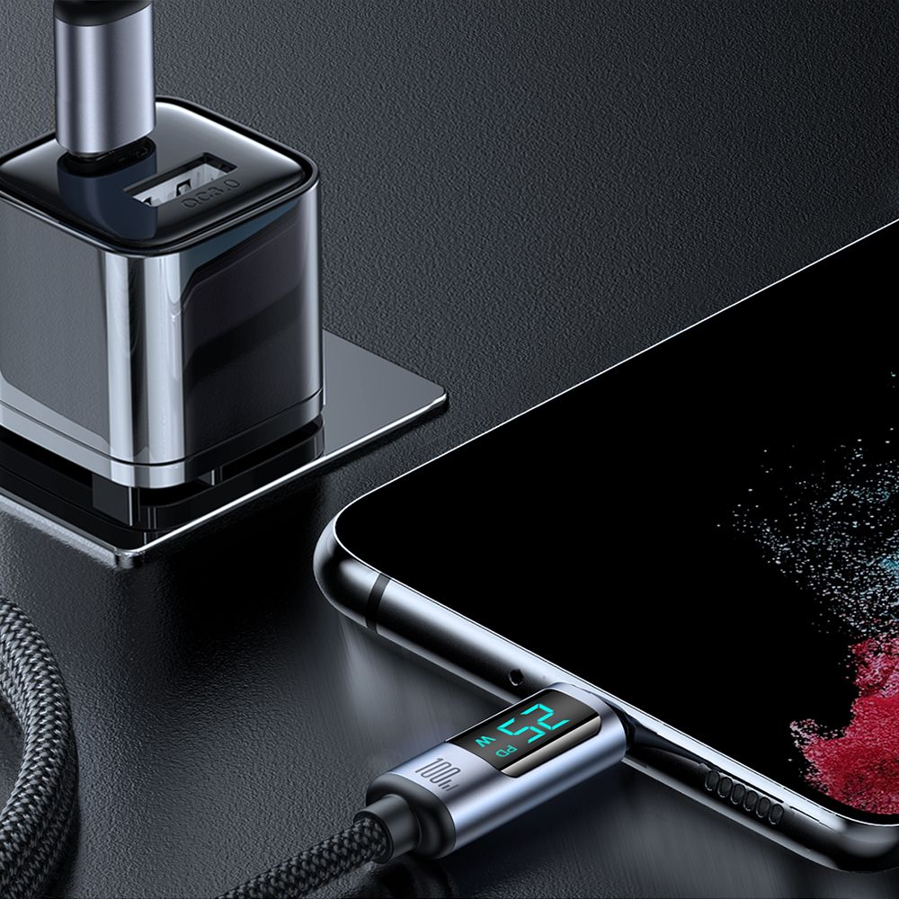 kabel przewód usb-c z wyświetlaczem led 100w 1.2m czarny