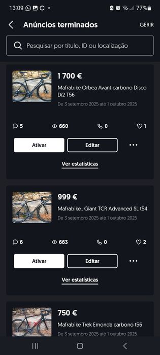Bicicletas de estrada em carbono oportunidades