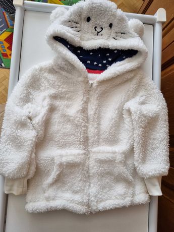 Mięciutki sweterek rozpinany  biały z kapturem  kotki