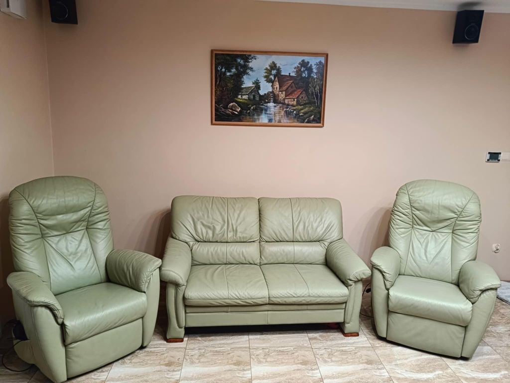 Zestaw sofa + dwa fotele skóra naturalna