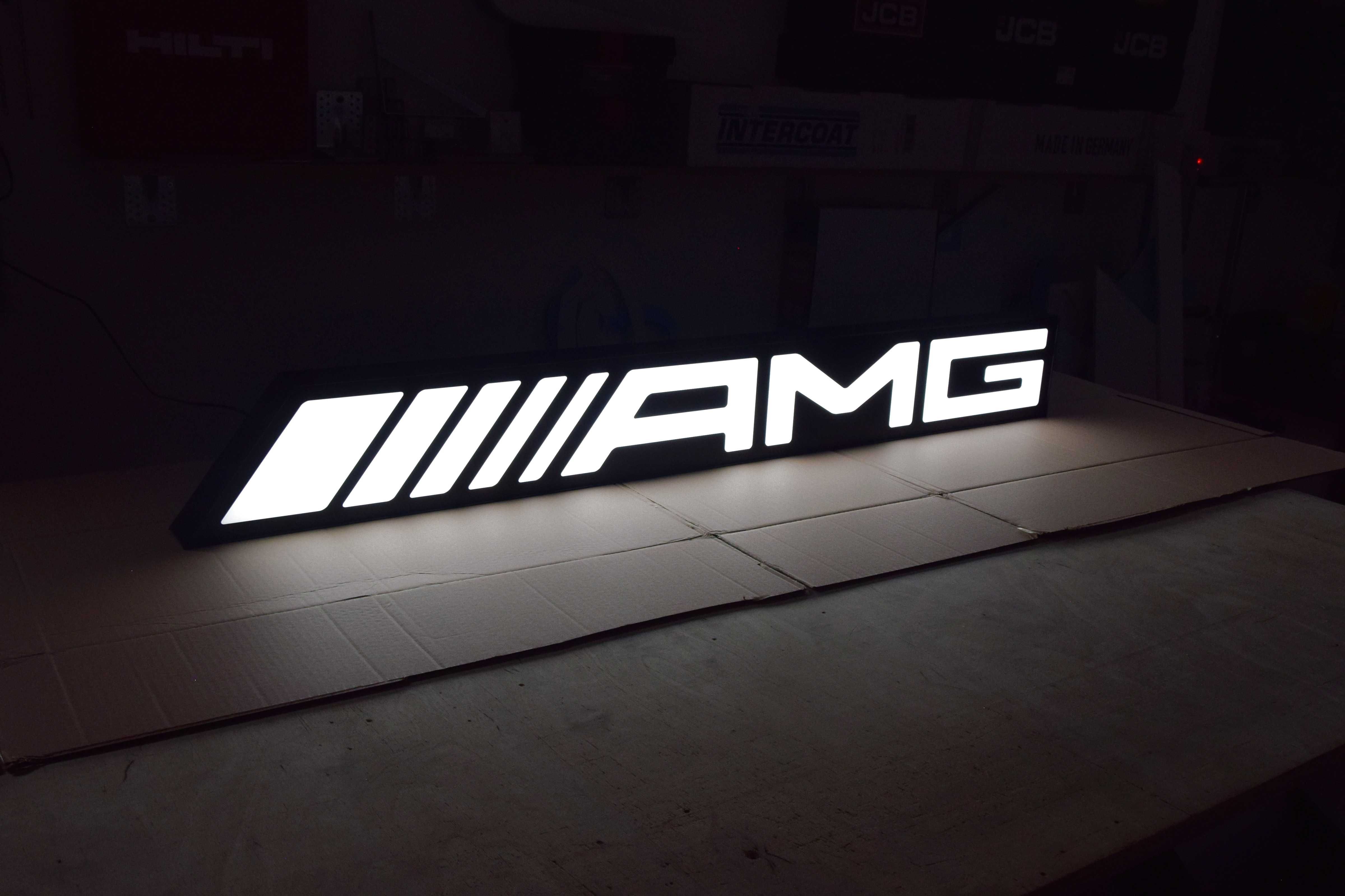 Podświetlane logo AMG Mercedes, Neon LED, Znaczek, Baner, Prezent
