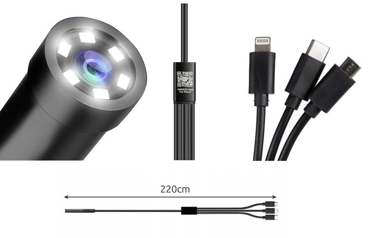 Kamera Inspekcyjna Android iOS LED Endoskop 2M * Video-Play Wejherowo