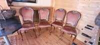 Krzesła Ludwik różowe obicie ciemne drewno 4 sztuki