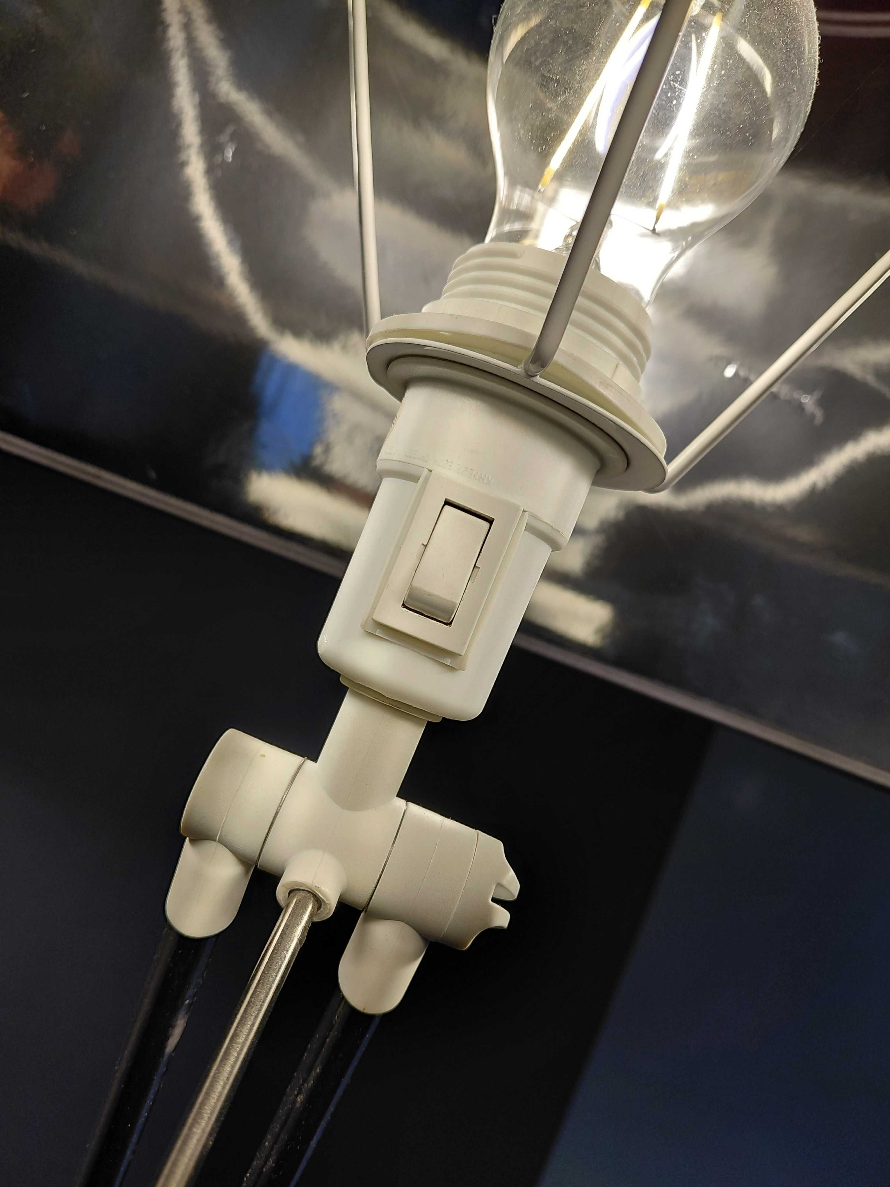 Lampa podłogowa, srebrna, szary klosz